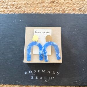 Francesca's Collections Blue and Gold Arch Earrings